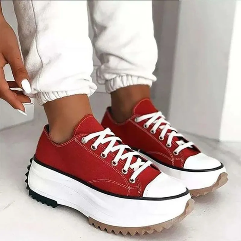 Amozae-Back to College New Women's Vulcanize Shoes Fashion Platform High Canvas Shoes Casual Sports Shoes Ladies Comfortable Lace Up Sneakers women