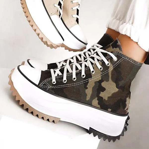 Amozae-Back to College New Women's Vulcanize Shoes Fashion Platform High Canvas Shoes Casual Sports Shoes Ladies Comfortable Lace Up Sneakers women