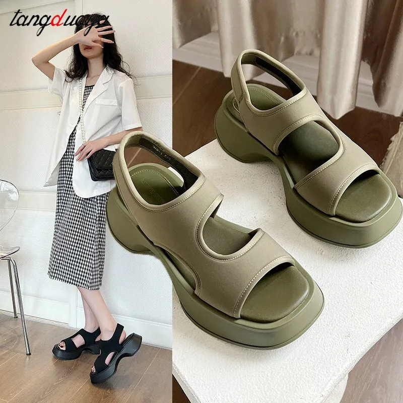 Amozae- Ladies Summer Sandals Platform Green Wedge Shoes Casual Comfort Sandals Shoes For Women Platform Sandals Open Toe Shoes 2024