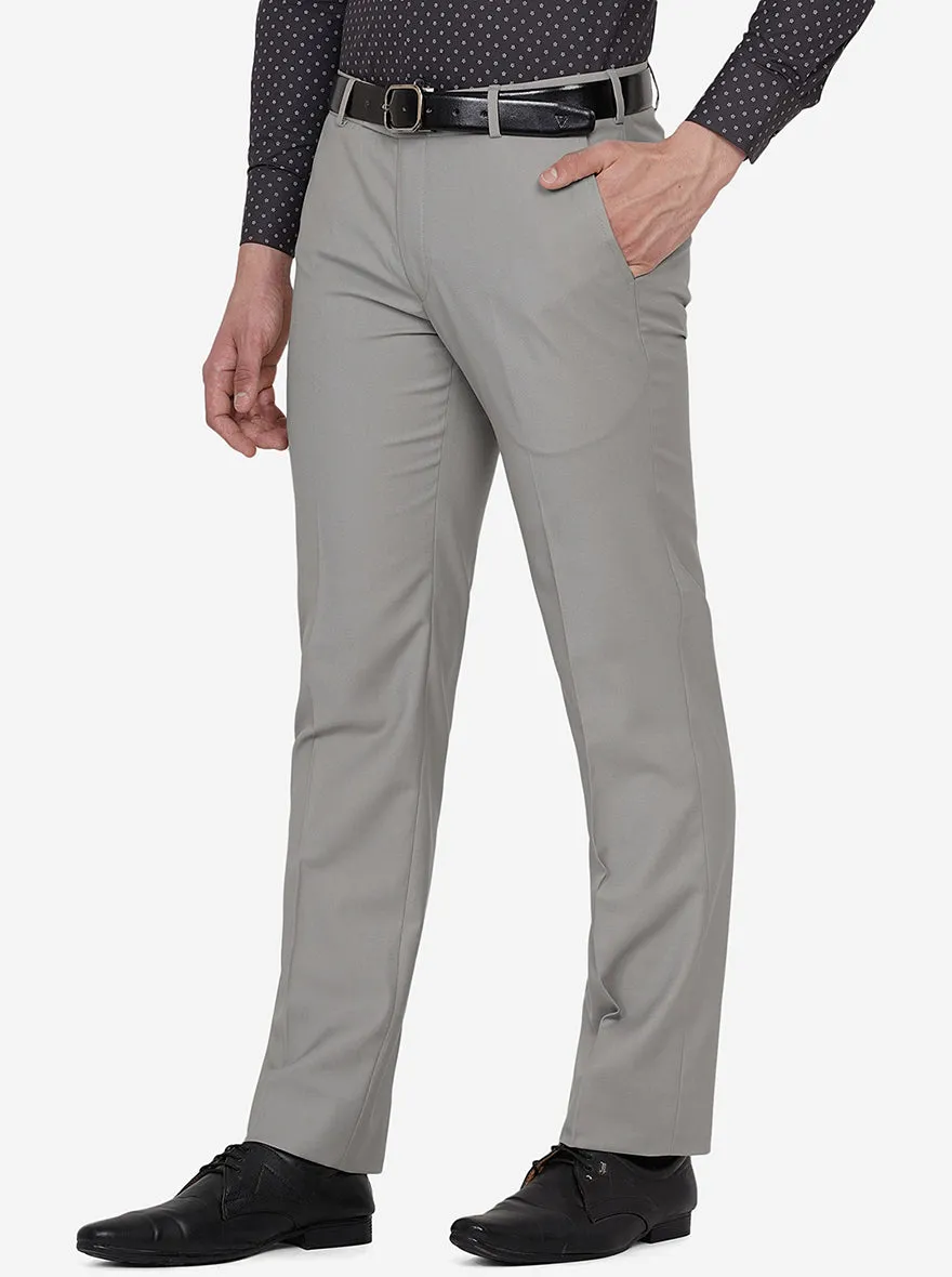 Ash Grey Solid Slim Fit Formal Trouser | Greenfibre