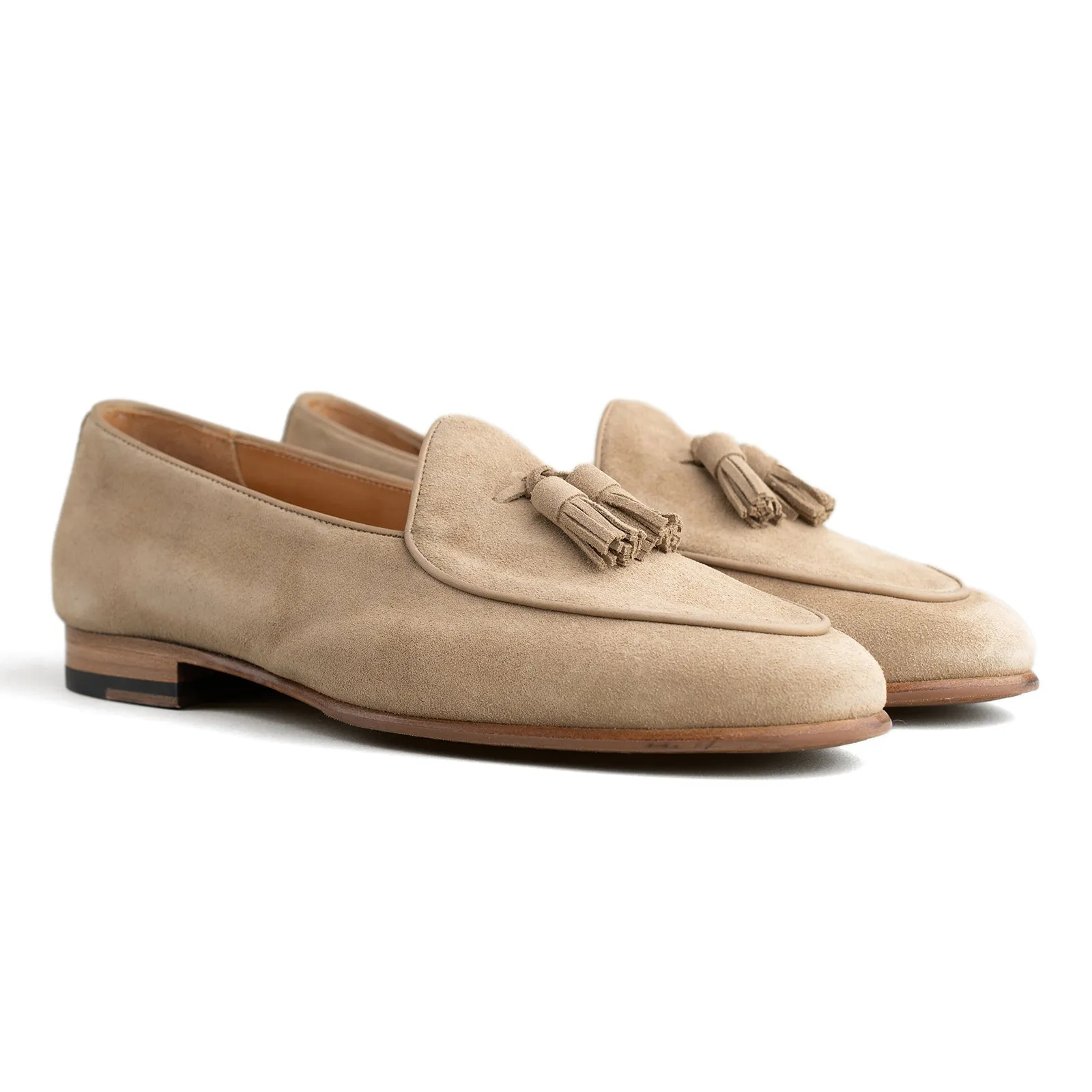 Belgian Tassel Loafer - Beige Suede