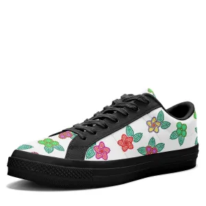 Berry Flowers White Aapisi Low Top Canvas Shoes Black Sole