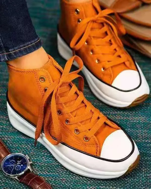 Brand Large Size 43 Canvas Shoes Women Fashion High Top Sneakers Spring Female Footwear Pumps Platform Vulcanized Shoes