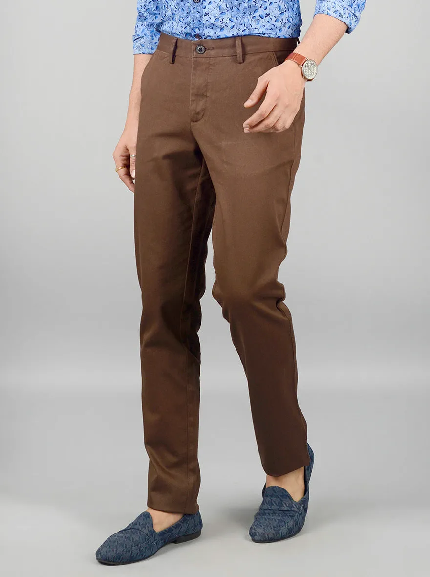 Brown Solid Slim Fit Casual Trouser | JadeBlue