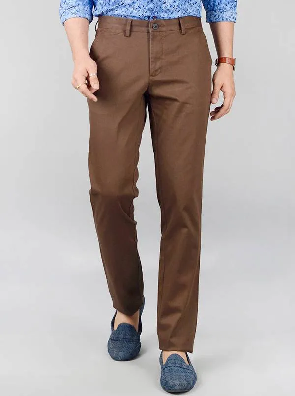 Brown Solid Slim Fit Casual Trouser | JadeBlue