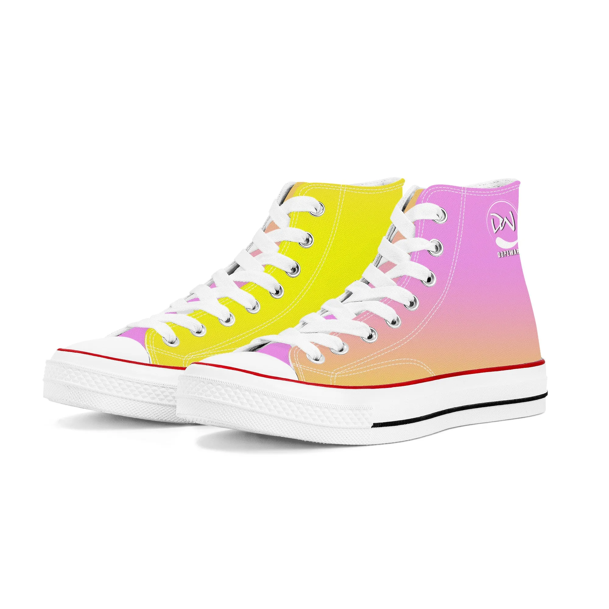 D70 High Top Canvas Shoes - Pink & Yellow