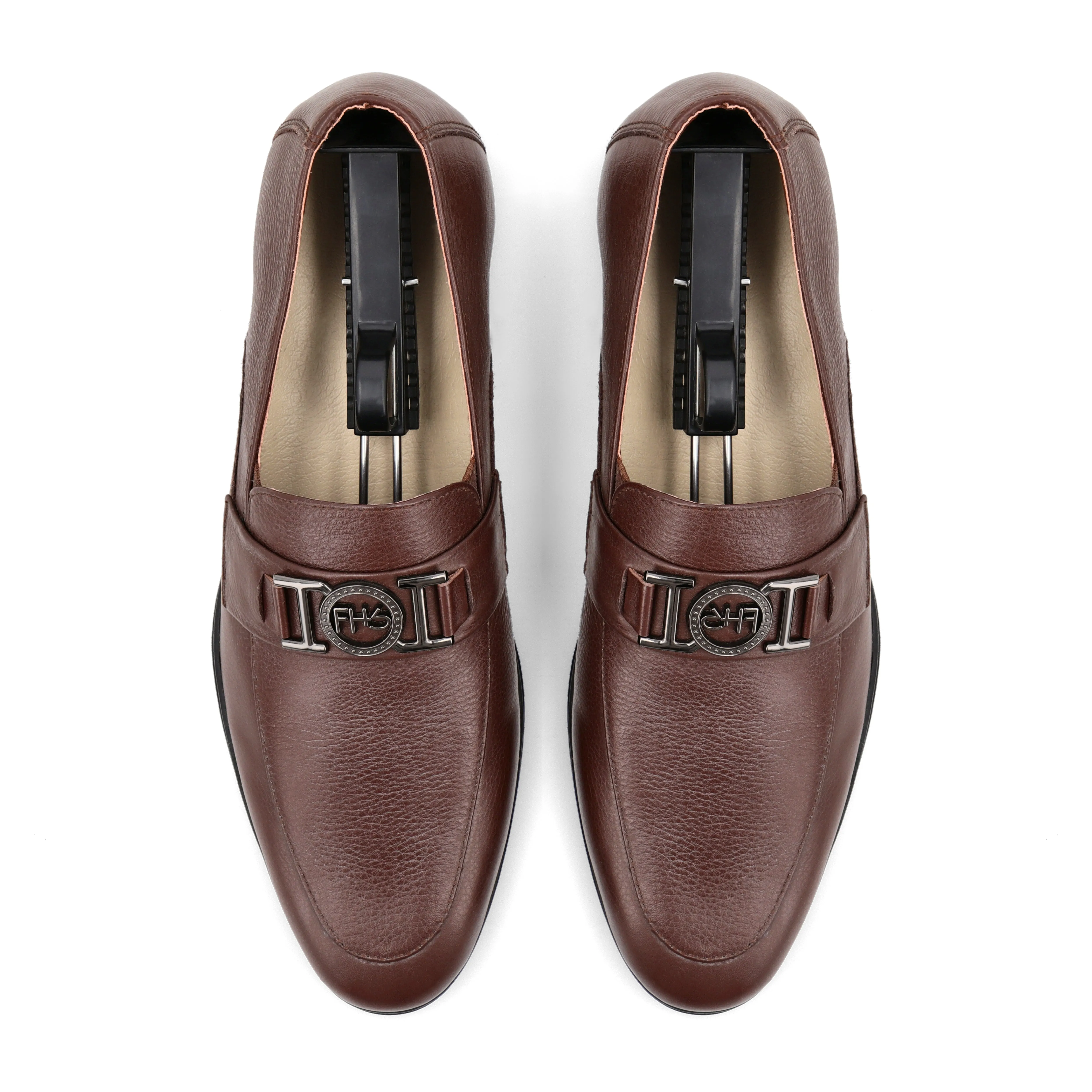 FHS Gun Metal Buckled Loafers - Brown