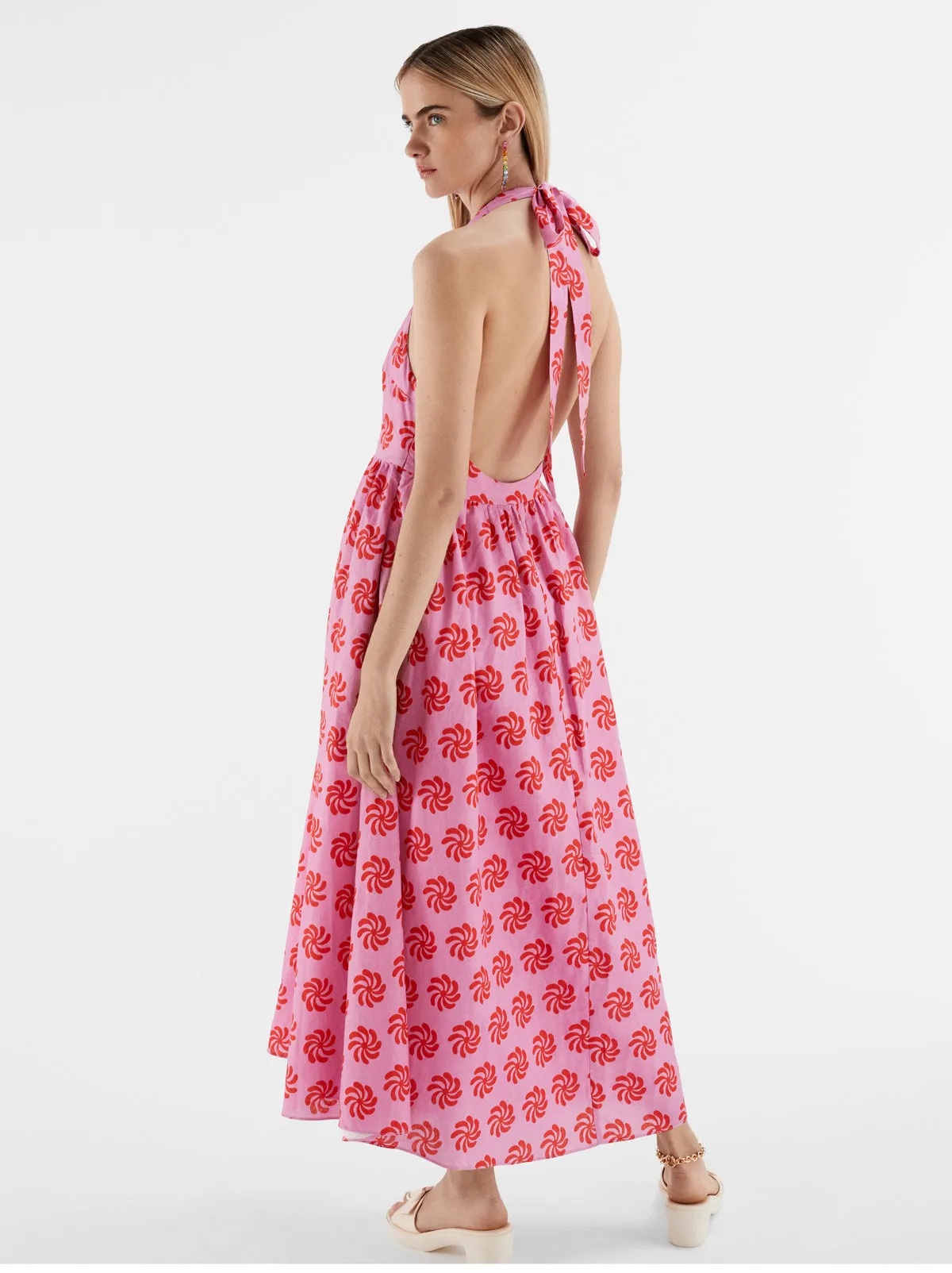 Freya Pink Geo Floral Halter Neck Maxi Dress