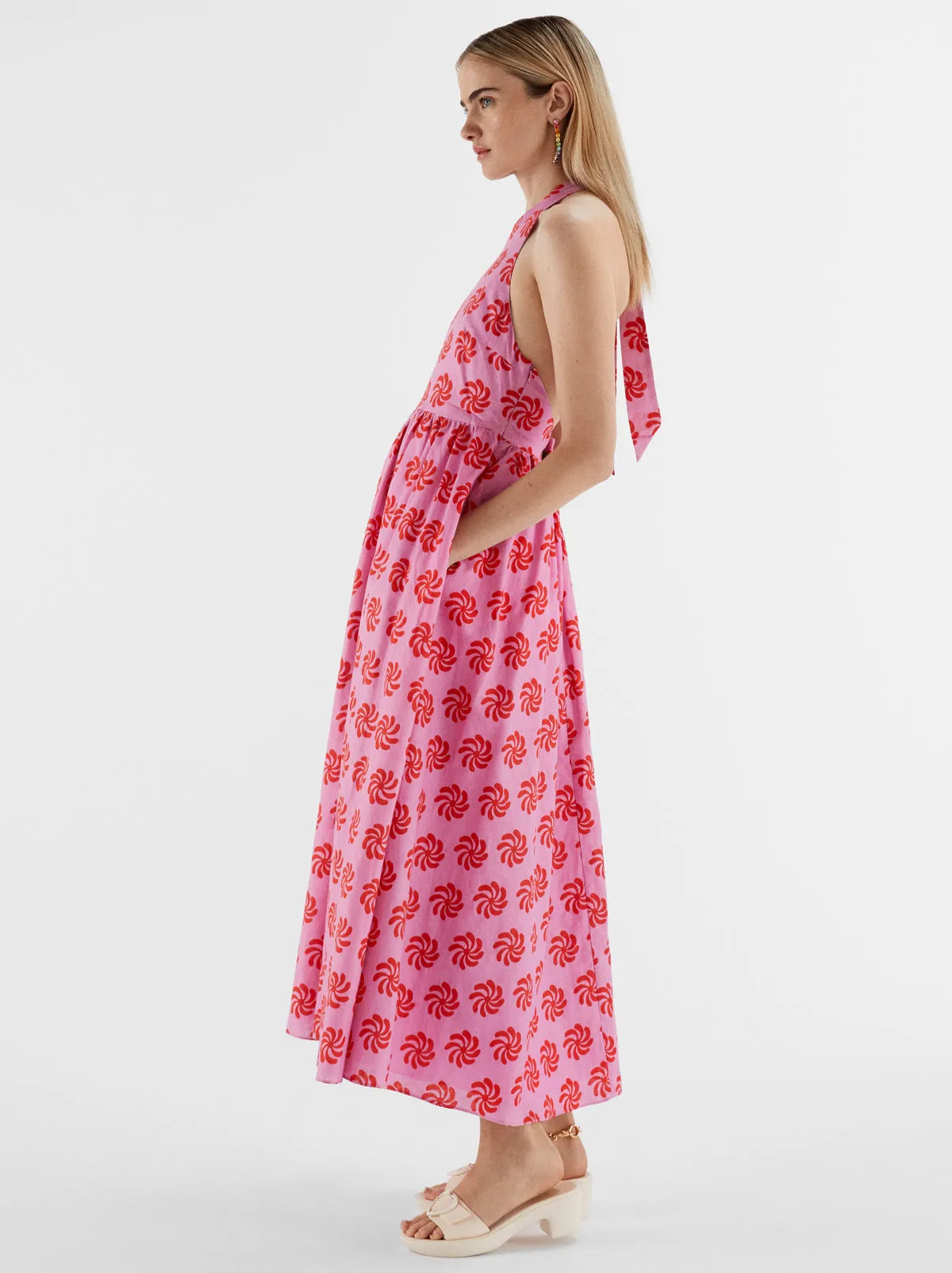 Freya Pink Geo Floral Halter Neck Maxi Dress