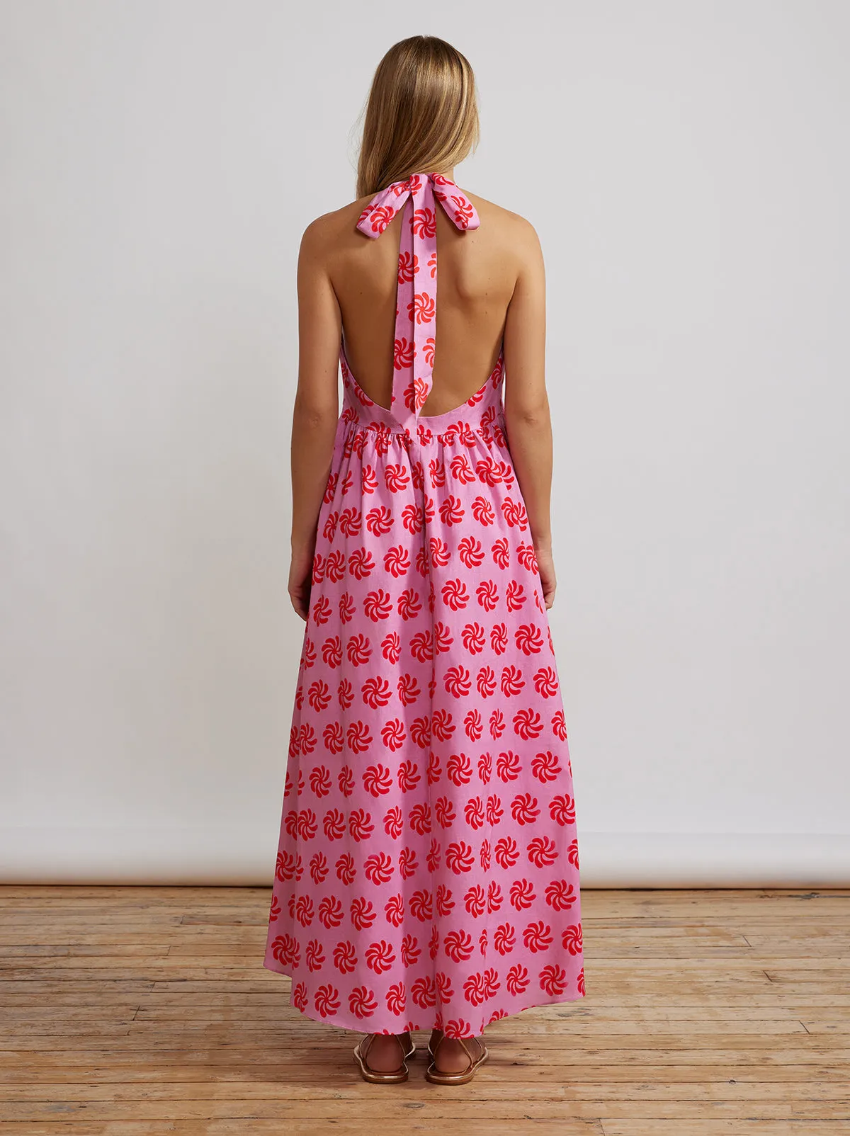 Freya Pink Geo Floral Halter Neck Maxi Dress