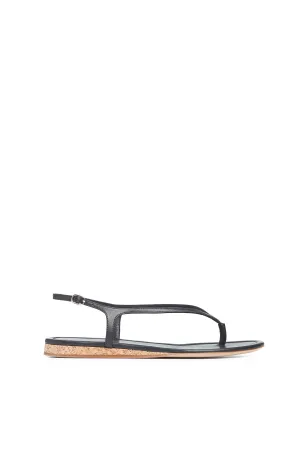 Gia Flat Sandal in Black Nappa Leather