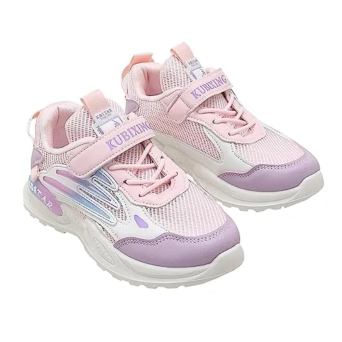 Hopscotch Girls PU and Mesh Text Print Athletic Shoes in Pink Color UK:1 (XFR-4392321)