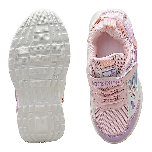 Hopscotch Girls PU and Mesh Text Print Athletic Shoes in Pink Color UK:1 (XFR-4392321)