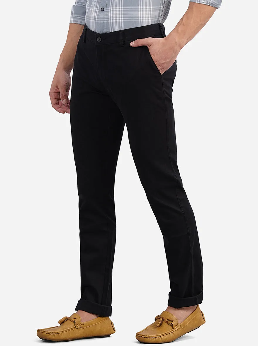 Jet Black Solid Super Slim Fit Casual Trouser | Greenfibre