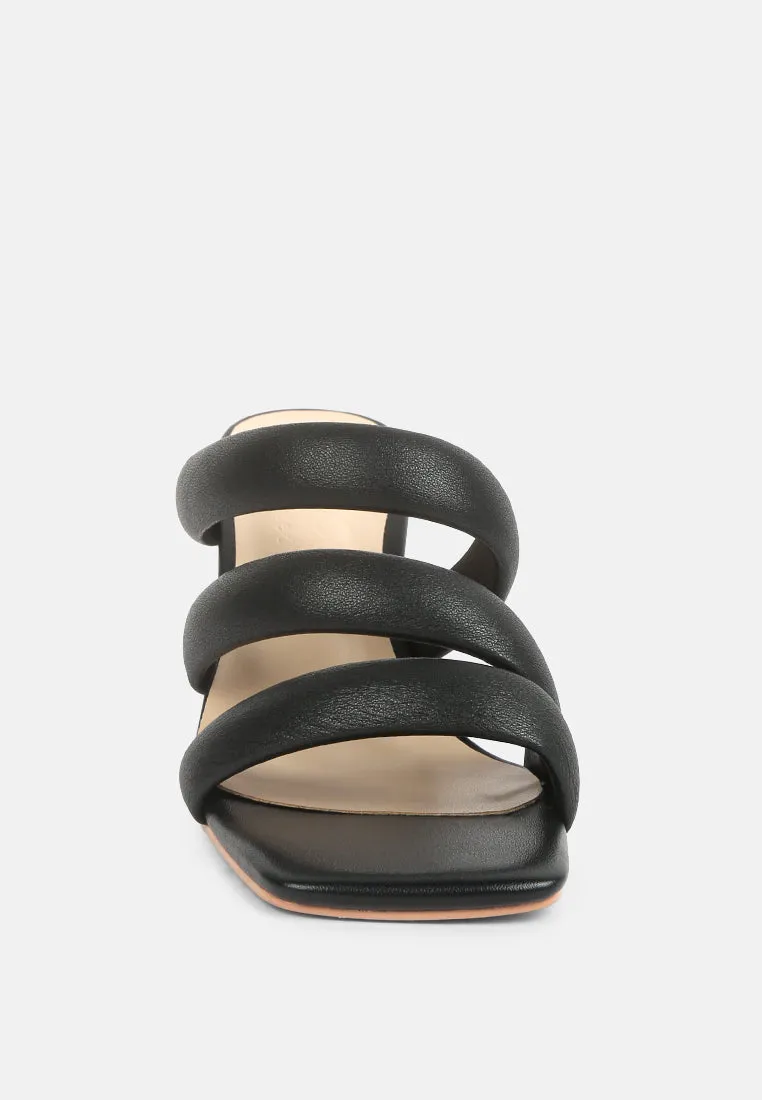 KYWE Black Textured Heel Chunky Strap Sandals