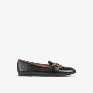 Lk Bennett crocodile embossed Daphne leather loafers, black