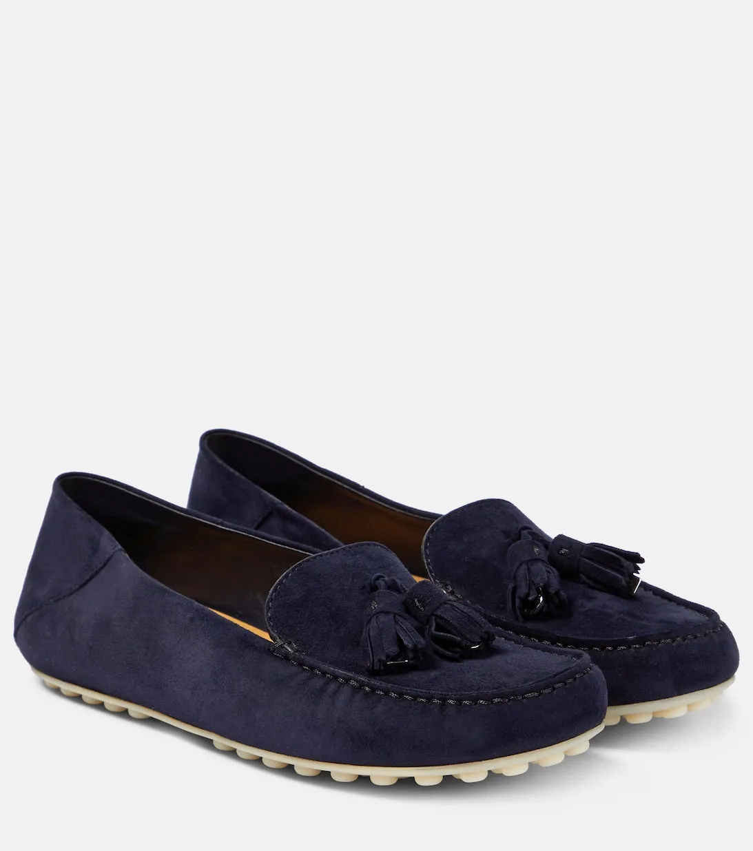 Loro Piana suede loafers with polka dots, blue