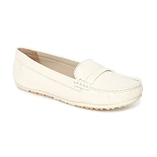 Marc Loire Women Comfortable Slip On Flat Loafer Ballet; Casual and Formal Footwear (Cream, 4)