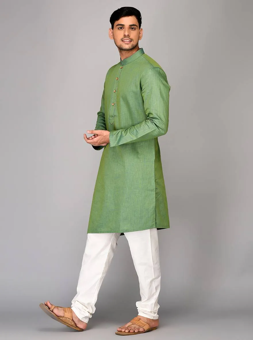 Moss Green Solid Asymmetric Kurta | Azania