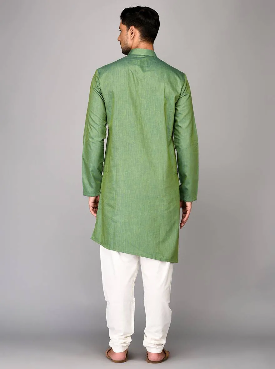 Moss Green Solid Asymmetric Kurta | Azania