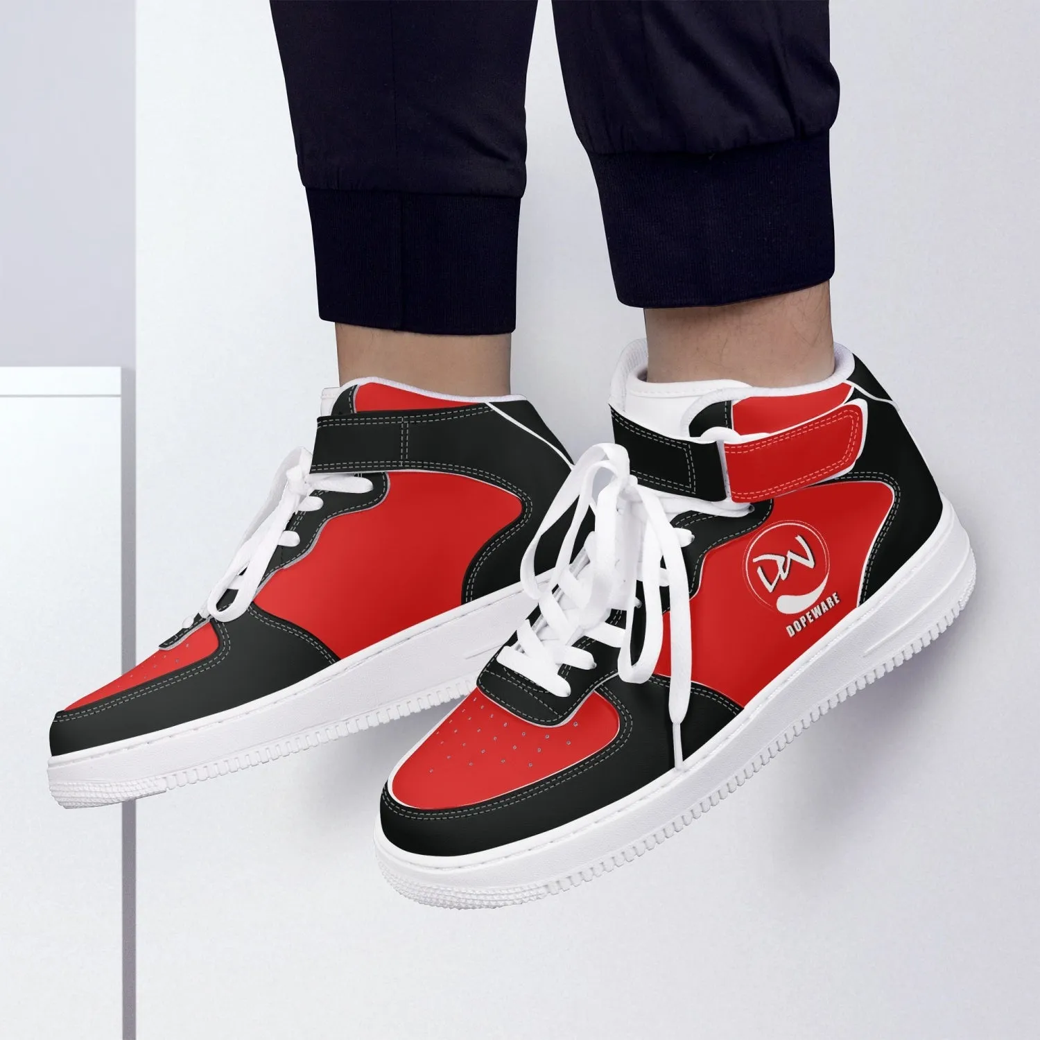 New High-Top Leather Sports Sneakers Red and Black