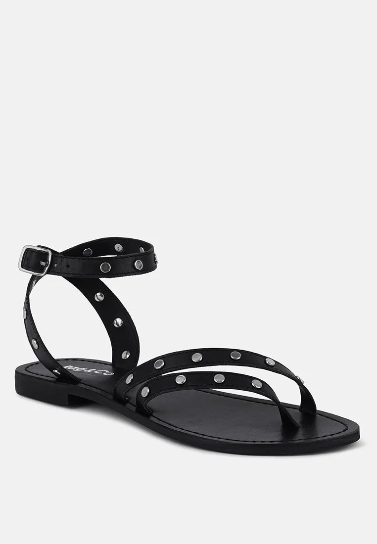 OPRAH Studs Embellished Flat Sandals in Black