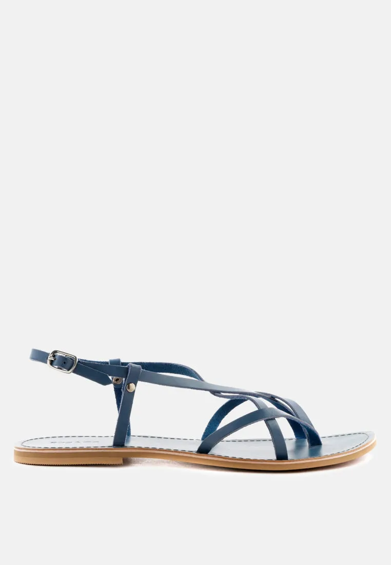 RITA Blue Strappy Flat Leather Sandals