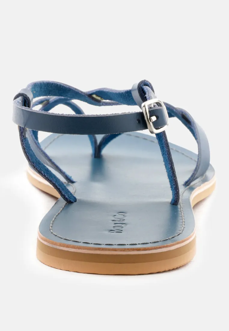 RITA Blue Strappy Flat Leather Sandals