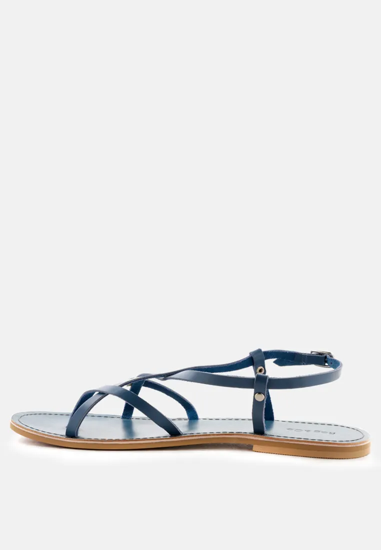 RITA Blue Strappy Flat Leather Sandals