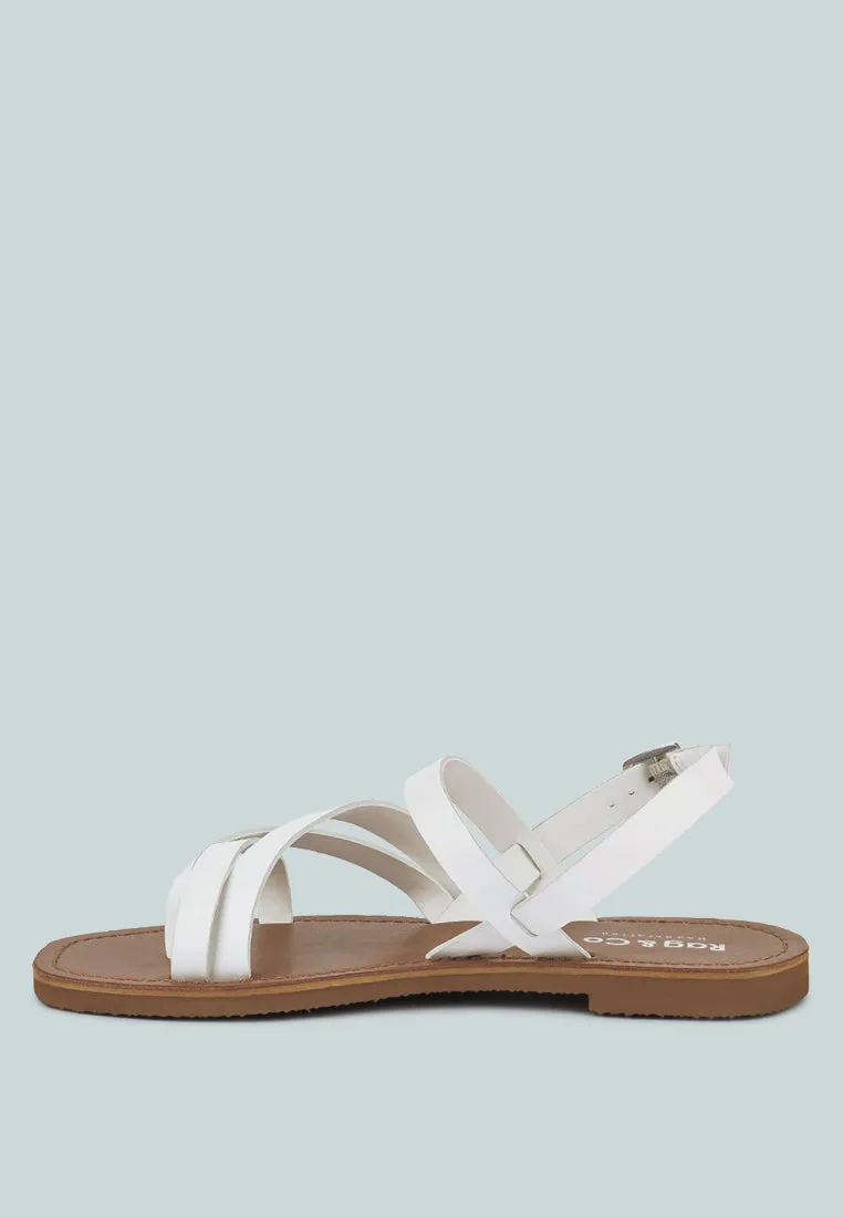 SLOANA White Strappy Flat Sandals