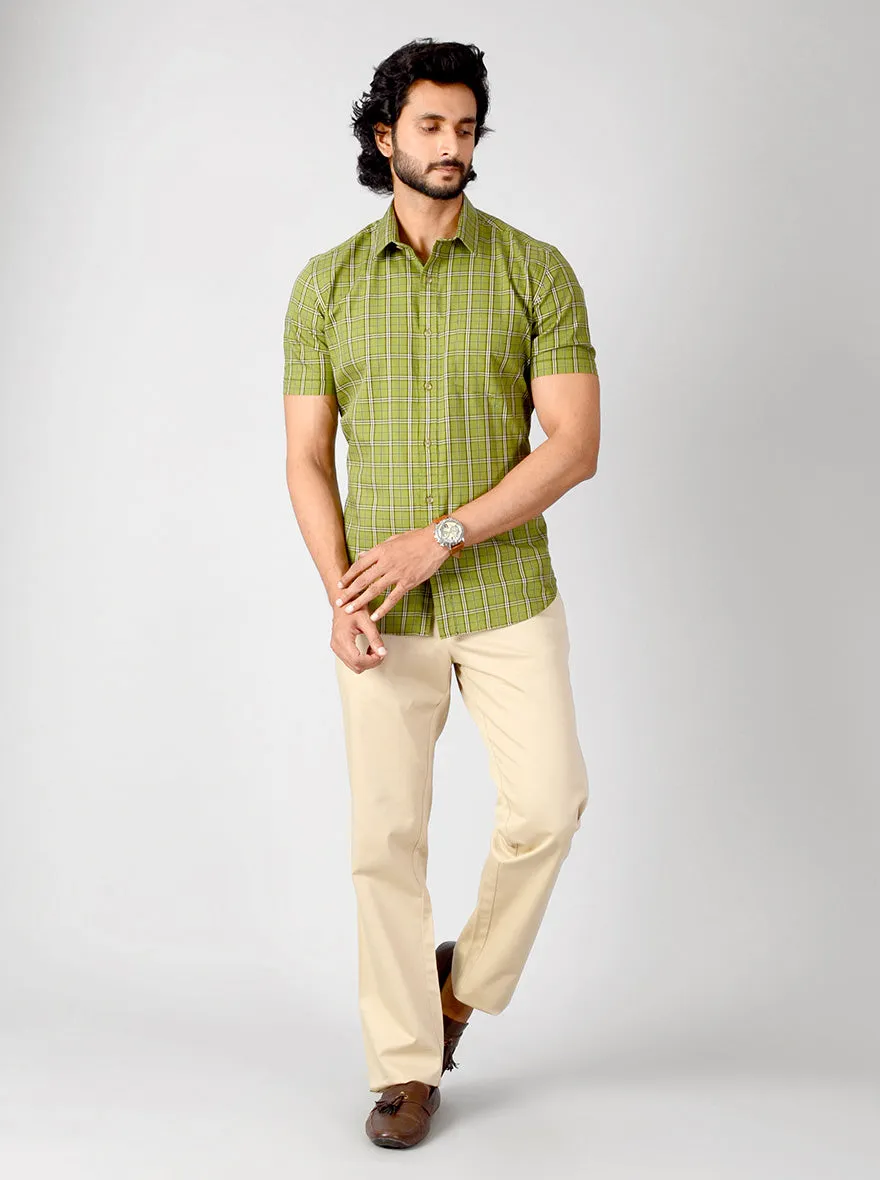 Spinach Green Checked Smart Fit Casual Shirt | Greenfibre