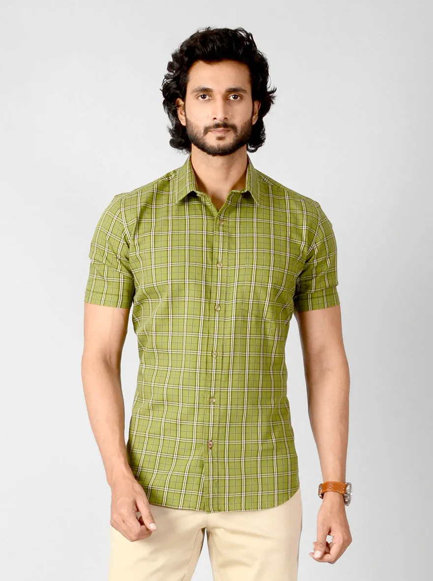 Spinach Green Checked Smart Fit Casual Shirt | Greenfibre