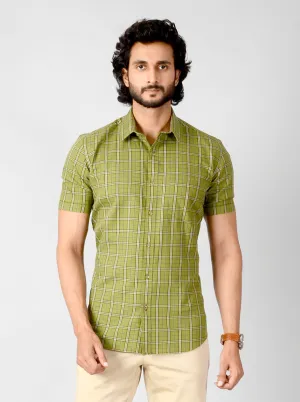 Spinach Green Checked Smart Fit Casual Shirt | Greenfibre