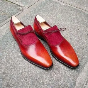 Suede Leather Loafers Shoes, Men's Burgundy Color Slip On Shoes