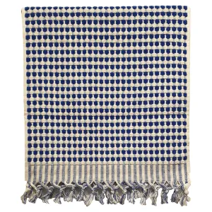 Turkish Terry Natural Cotton Hand Towel Dotted Ecru Indigo