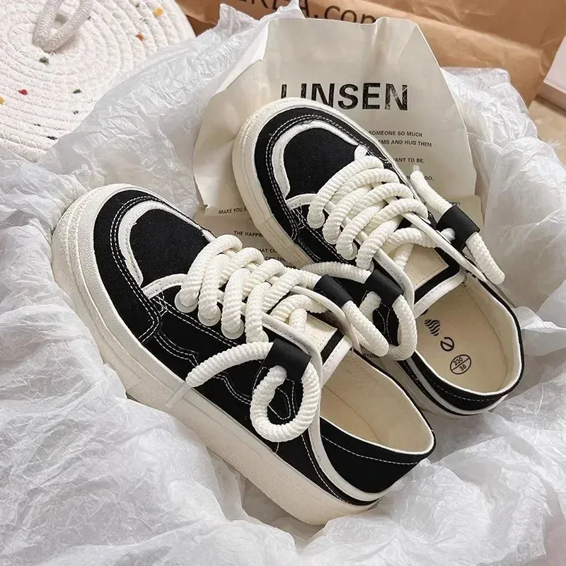 Uniwim Spring Autumn Women Casual Canvas Breathable Platform Vulcanized Shoes Female Chunky Flat Sport Sneakers Tennis Trainers