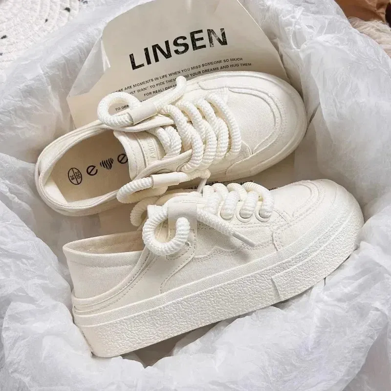 Uniwim Spring Autumn Women Casual Canvas Breathable Platform Vulcanized Shoes Female Chunky Flat Sport Sneakers Tennis Trainers