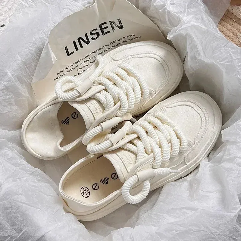 Uniwim Spring Autumn Women Casual Canvas Breathable Platform Vulcanized Shoes Female Chunky Flat Sport Sneakers Tennis Trainers