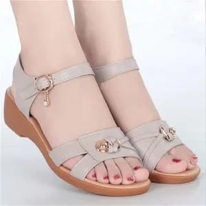 Women Summer Genuine Leather Fashion Wedges Soft Bottom Comfortable Casual Sandals - WSD50204