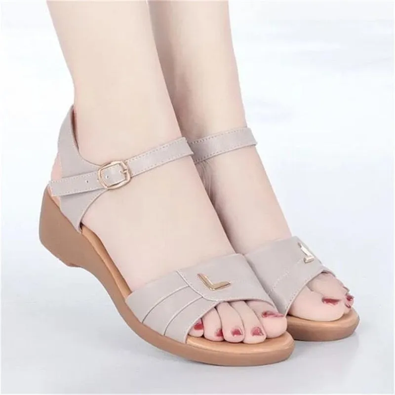 Women Summer Genuine Leather Fashion Wedges Soft Bottom Comfortable Casual Sandals - WSD50204