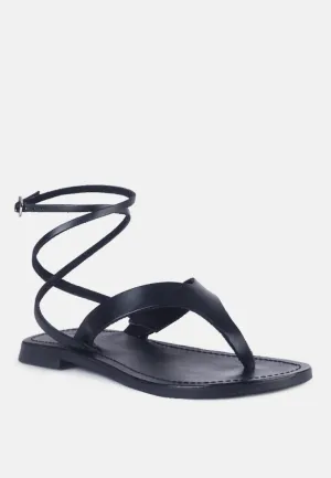 WRAP-UP Tie around Black Flat Sandals