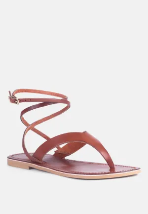 WRAP-UP Tie around Tan Flat Sandals