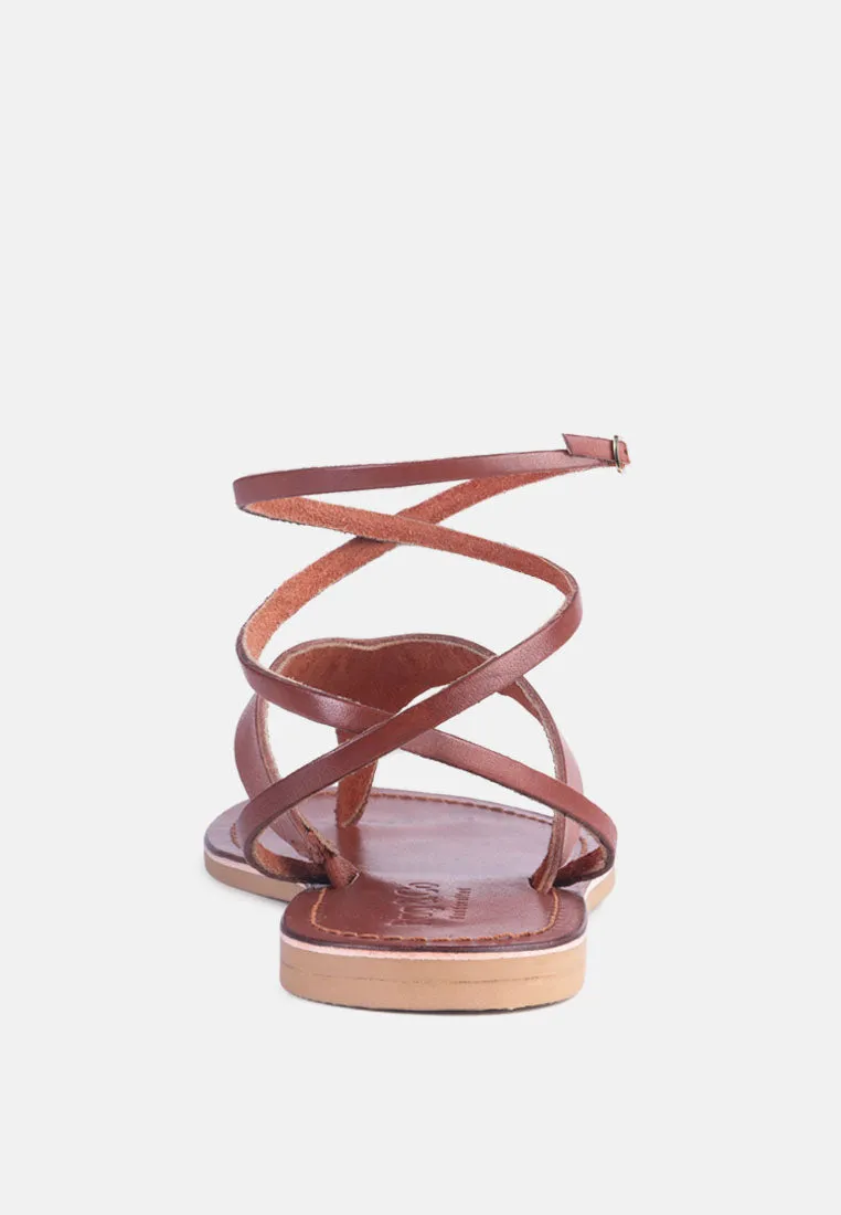 WRAP-UP Tie around Tan Flat Sandals