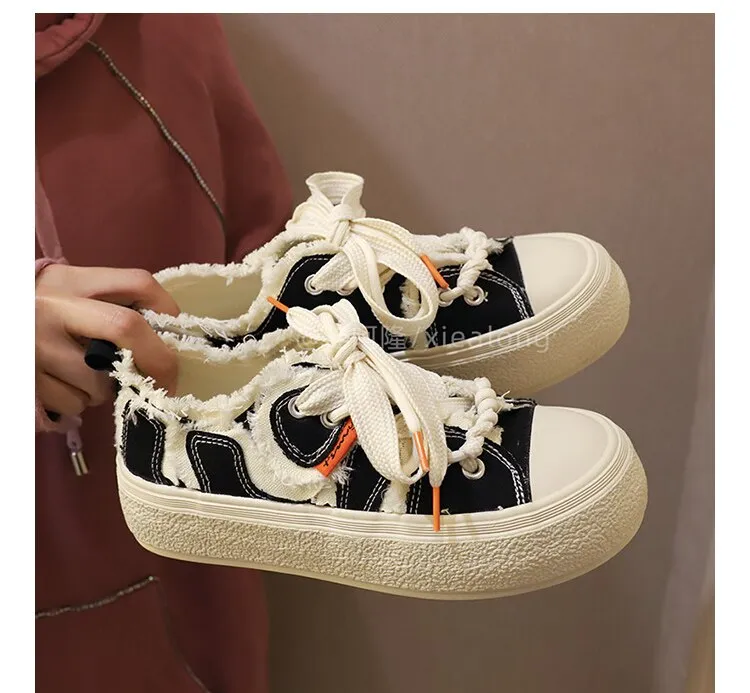 xiangtuibao Canvas Sneakers Woman Spring Autumn Platform Shoes Women Vulcanized Shoes Sneakers Ladies Lace Up Flats Shoes Sports Brand